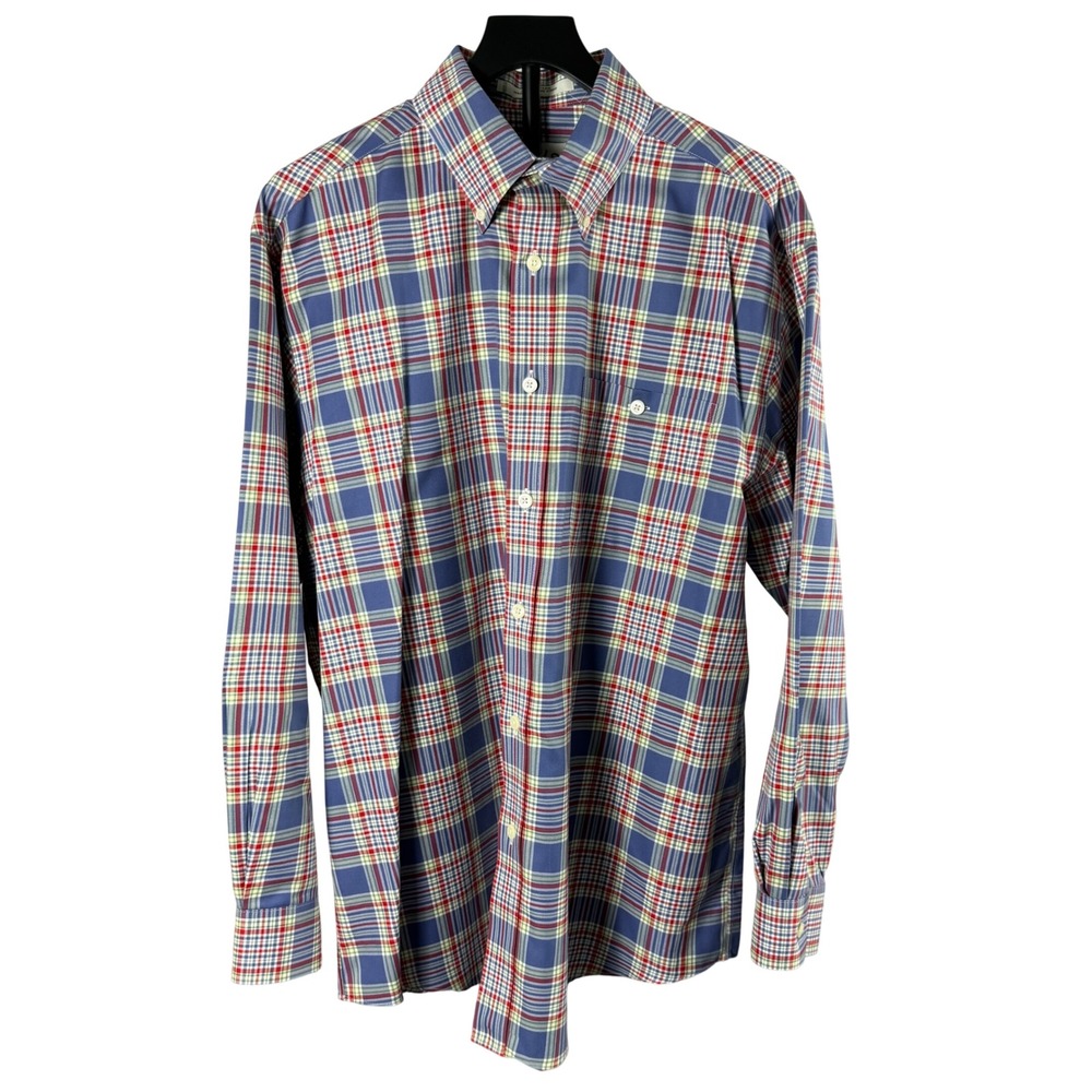 Orvis Sporting Traditions Mens Large Blue Red Plaid Cotton Button Down Shirt L